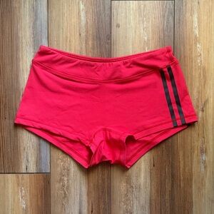 Savage Barbell Red Athletic Shorts with Black Stripes